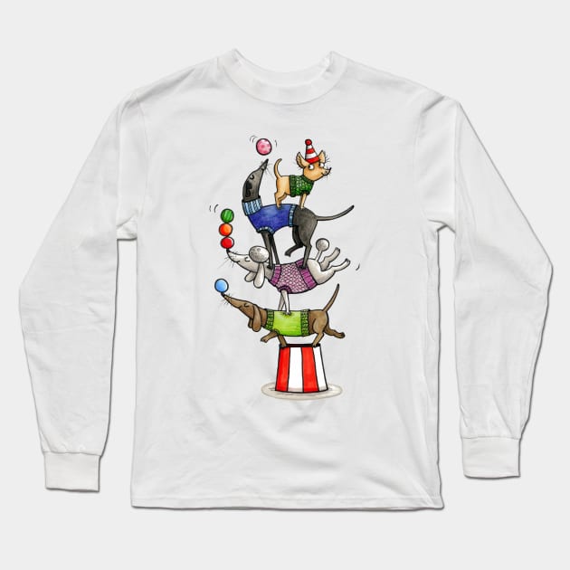 Circus - Acrobats - Pyramid - Juggling - Dog-Pyramid - Dogs Long Sleeve T-Shirt by JunieMond